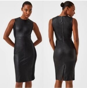 SPANX Black Faux Leather Like Vegan Sheath Sleeveless Dress Womens Size Small